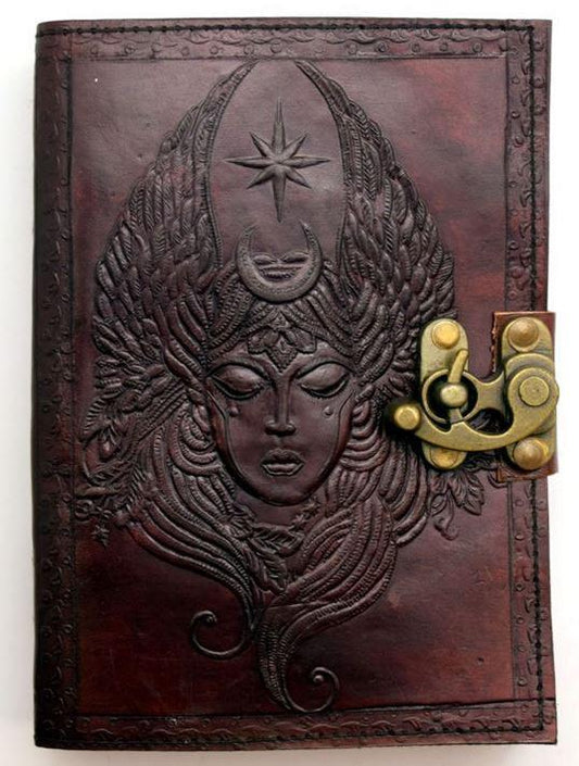 Journal, Moon Goddess  5 x 7 Brown Leather 120 pg w Brass Clasp