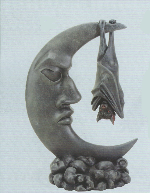 Bat On Moon Statue  8 in high